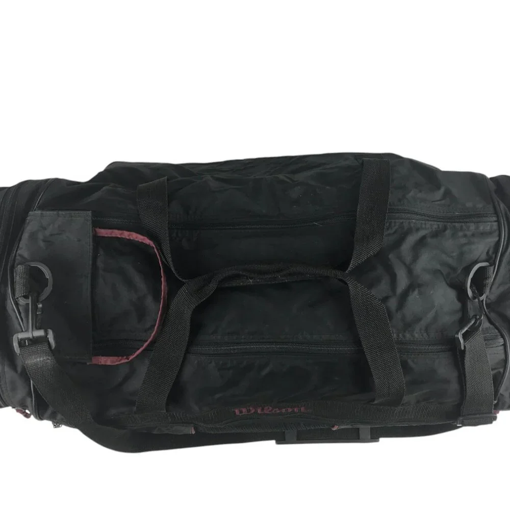 Wilson Unisex Duffle Bag Black/Maroon Nylon‎ Sports Shoulder Strap Zipper Pocket